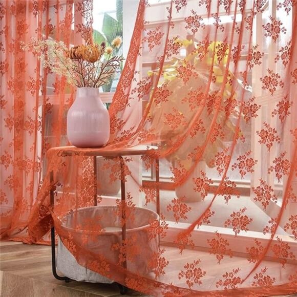 Kotile Orange Sheer Curtains 84 Inches Long, Country Rustic Fall Curtains - Picture 7 of 7